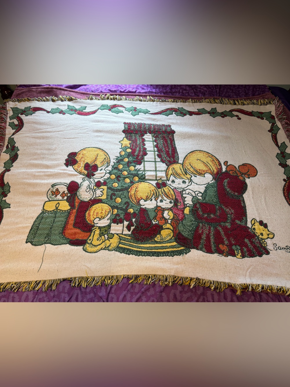 1993 Vintage Precious Moments Holiday Blanket